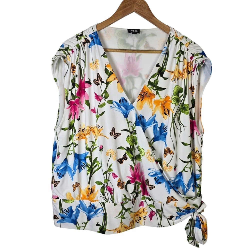 INC International Concepts Floral Butterfly Wrap Side Tie Top Plus‎ Size 0X
